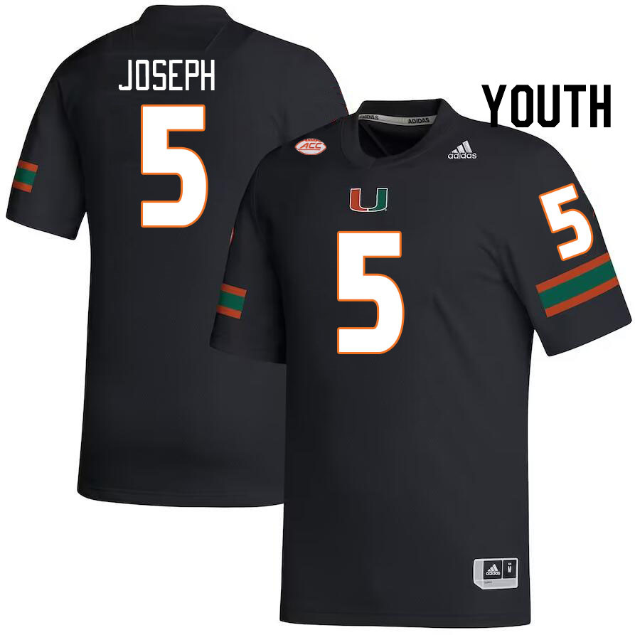 Youth #5 Nathaniel Joseph Miami Hurricanes College Football Jerseys Stitched-Black